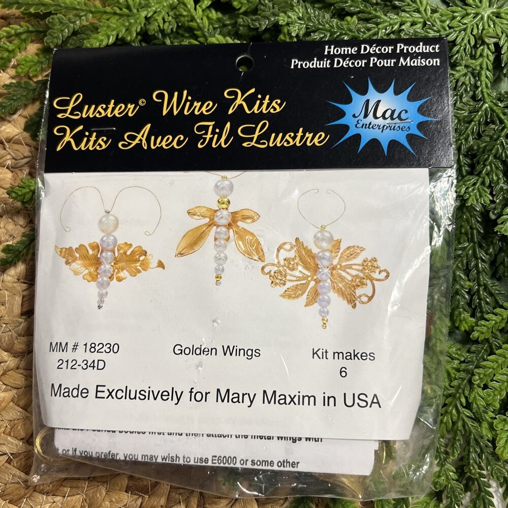 Luster Wire Kits Mary Maxim USA Gold Dragonflies Gold Metal Beaded Ornaments